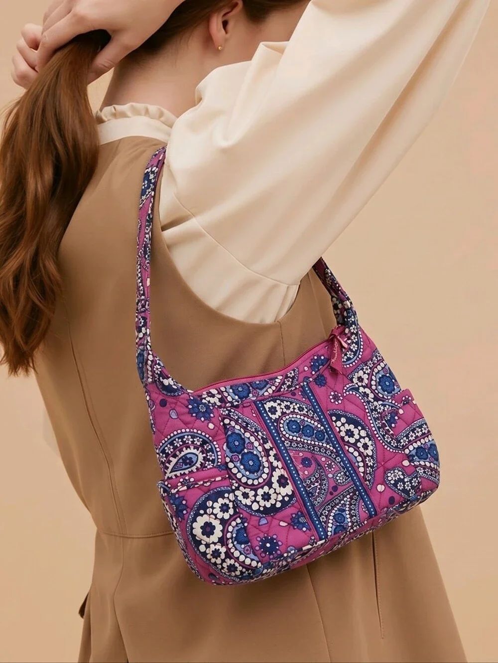 Vera Bradley Boysenberry Mini Hobo Bag Retired Paisley Quilted Shoulder Purse